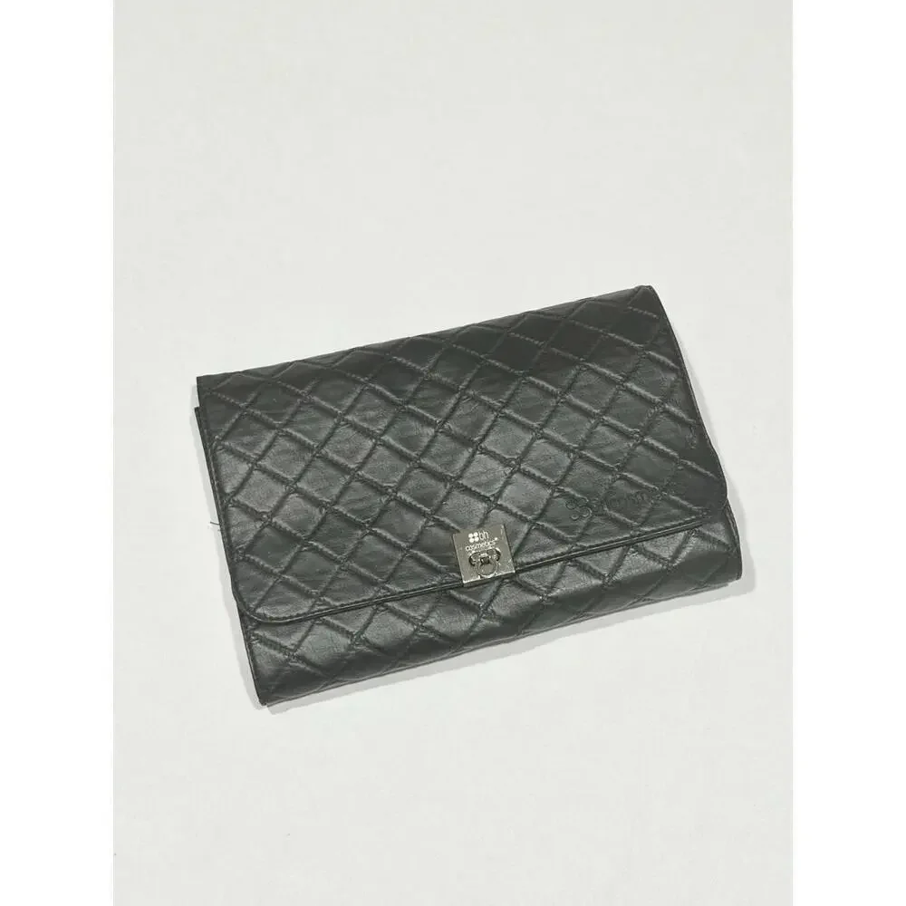 BH Cosmetics Women's Black Leather Clutch Makeup Brush Roll Bag